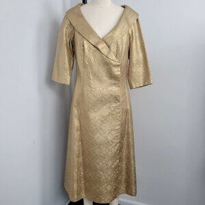Vintage Watters + Watters Gold Metallic Brocade Jacquard Cocktail Dress